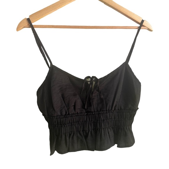 Black Smocked Tie Front Crop Camisole - Picture 1 of 4
